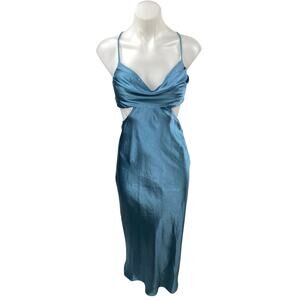 ASTR Silky Satin Sleeveless Cami Camisole Cowl Neck Cutout Midi Bodycon Dress XS